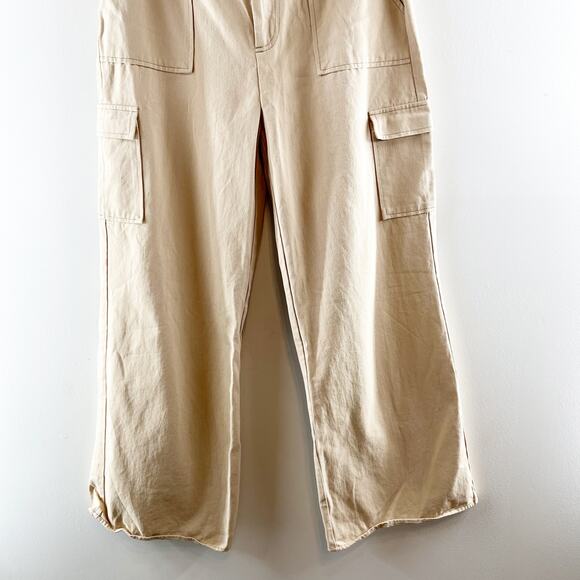 ACOA High Rise Wide Leg Cargo Pants Khaki Tan Large - Picture 5 of 11